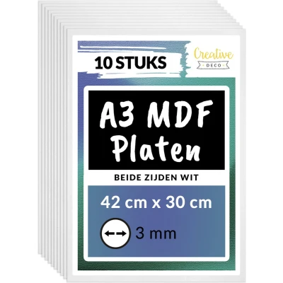 Afbeelding van Creative Deco 10 x A3 MDF platen Wit aan beide zijden 420 300 3 mm Dunne houten Perfect voor laser, CNC router, modelbouw, figuurzaag