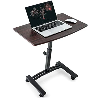 Afbeelding van Tatkraft SALUTE Laptoptafel op wieltjes, in hoogte verstelbaar, mooi goede kwaliteit bijzettafel, tafelblad 60 x 40 cm, MDF hout walnootkleuren, staal, stabiel en solide