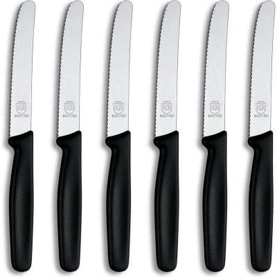 Afbeelding van RÖR Solingen Ontbijtmes Tafelmes met Kartel RVS Lemmet 10.5 cm Zwart 6 Stuks