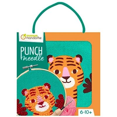 Afbeelding van Avenue Mandarine Een borduurbord punch naald, kruissteekset voor kinderen Vanaf 6 jaar Tijger stof 18x18cm, naald kunststof handleiding KC151C