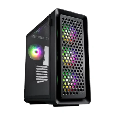 Afbeelding van FSP Fortron CUT593A Midi tower Gaming behuizing Zwart 4 voorgeïnstalleerde LED ventilators, Zijvenster, Stoffilter