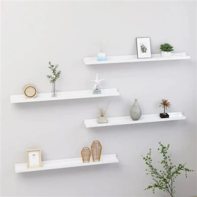 Afbeelding van Wandschappen 4 st 80x9x3 cm hoogglans wit