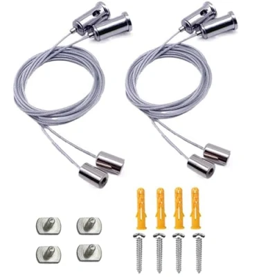Afbeelding van Set van 4 verstelbare ophangingsdraad, hanglamp, kabel roestvrij staal, set, fotolijst, plafondophanging, 1,5 mm x 1 m, voor ledpaneel, plafondlamp