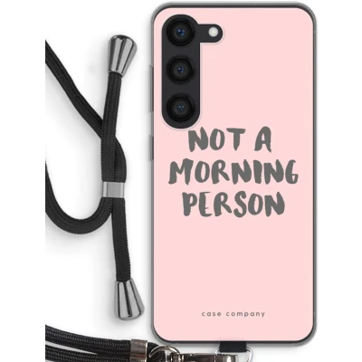 Afbeelding van Case Company® hoesje met Koord geschikt voor Samsung Galaxy S23 Morning person Telefoonhoesje Zwart Bescherming aan alle Kanten en Over de Schermrand