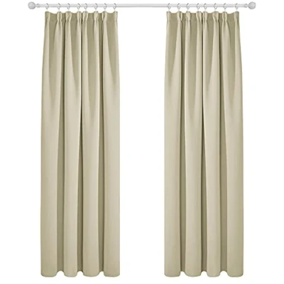 Afbeelding van Deconovo Set van 2 gordijnen voor de woonkamer, modern, rimpelband, isolerend, koudebescherming, binnengordijn, raam, keuken, donkerbeige, 168 x 229 cm