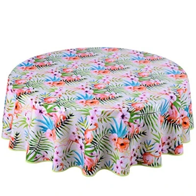Afbeelding van Home Direct Tafelkleed van pvc, rond, 160 cm, beige, groen, roze