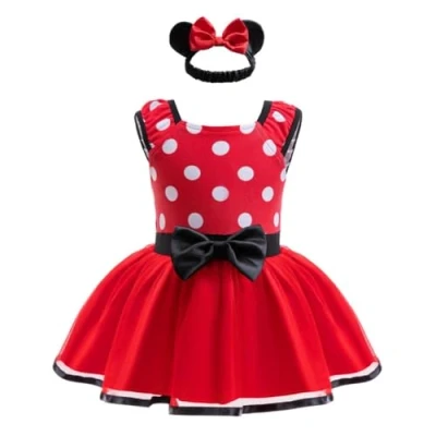 Afbeelding van Lito Angels Costume de Minnie pour bébé fille avec barboteuse et bandeau à nœud Rouge 12 18 mois