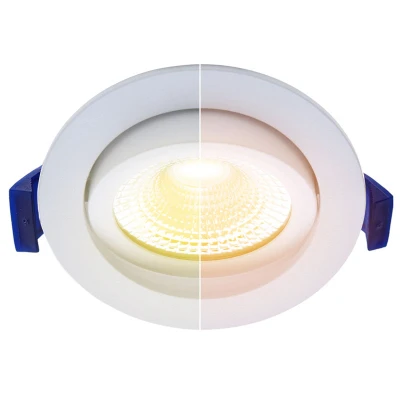 Afbeelding van Led inbouwspot badkamer wit, dim to warm (3000K 2000K), kantelbaar, 5W vervangt 50W, zaagmaat Ø75mm, buitenmaat Ø85mm, 23mm diep