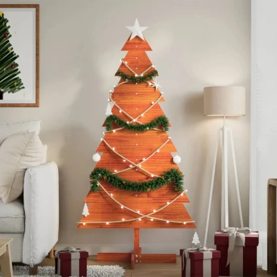 Afbeelding van vidaXL Kerstdecoratie kerstboom 150 cm massief grenenhout wasbruin