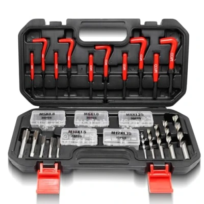 Afbeelding van CCLIFE 150 delige HSS Helicoil Schroefdraadreparatieset met schroefdraad M5 M6 M8 M10 M13 reparatieset draagbare opslag