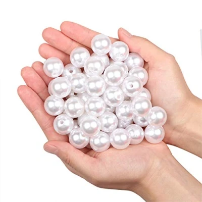 Afbeelding van Elegante parels, sieraden, 45 stuks, 20 mm, kunststof, decoratie, doe het zelf, halskettingen, bruiloft, feest, vaas, huis (wit, mm)