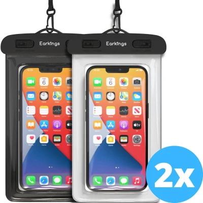 Afbeelding van Waterdichte telefoonhoesjes Set van 2 stuks zwart &amp; wit