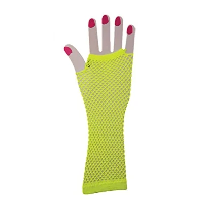 Afbeelding van The Glowhouse Jaren 80 neon visnethandschoenen, kort en lang, heldere kleuren, Lang geel.