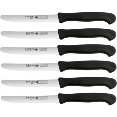Afbeelding van Eikaso Solingen Ontbijtmes Set Gekarteld RVS Lemmet 11 cm Zwart Heft 6 Stuks