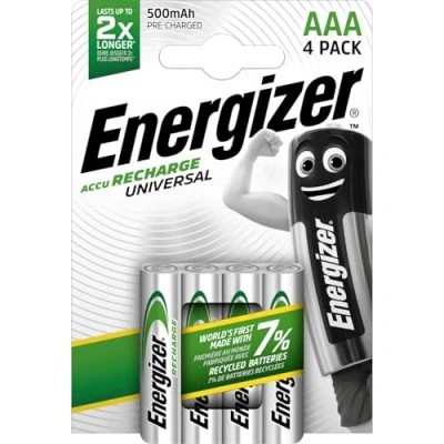 Image de Energizer E301375700 NimH Lot DE 4 Piles Rechargeables Micro 12 V 500 mAh Argenté