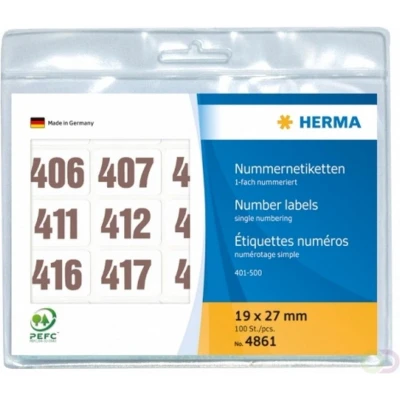 Afbeelding van HERMA Nummernetik. selbstkl. 19x27 mm Aufdruck bruin 401 500