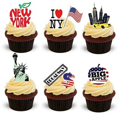 Afbeelding van 30 stuks eetbare papieren taartdecoraties New York thema