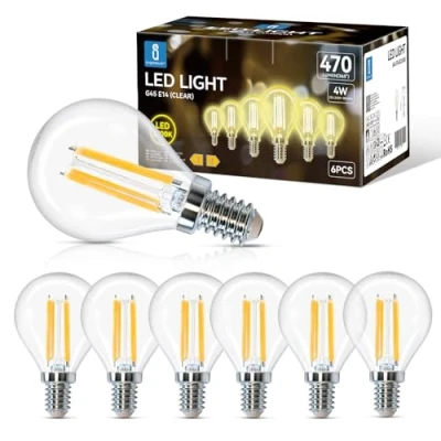 Afbeelding van Aigostar Ledlamp filament E14, warmwit, 2700 K, 470 lm, 4 W, komt overeen met 40 W gloeilamp, G45, 360 graden hoek, niet dimbaar, 6 stuks