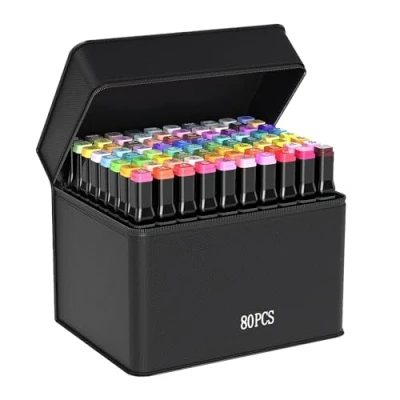 Afbeelding van CRESZZLE 80 stuks grafische markers voor kunstliefhebbers, dubbele punt, permanent, ideaal kleurboeken kinderen en volwassen kunstenaars, inclusief zwarte tas