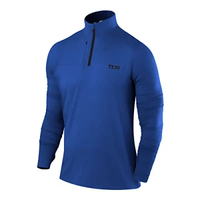 Afbeelding van TCA Fusion Pro QuickDry hardloopshirt met lange mouwen voor heren ritssluiting tot halverwege de borst, Blauw