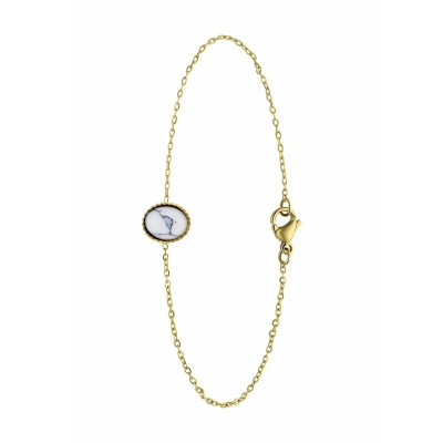 Afbeelding van Lucardi Dames Stalen goldplated Armband met wit turquoise Staal Goudkleurig 20 cm