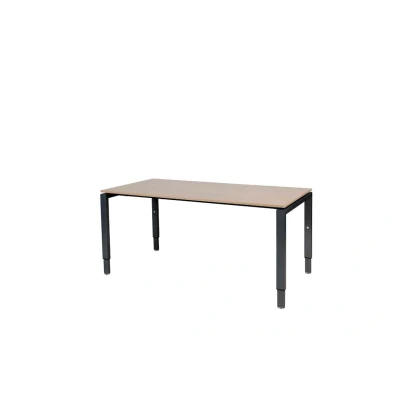 Afbeelding van Domino bureau, hoogte instelbaar (62 85cm) met 160x90cm &#039;zwevend&#039; havana/ kersen licht 25mm blad en zwart (RAL9005) N poot frame.