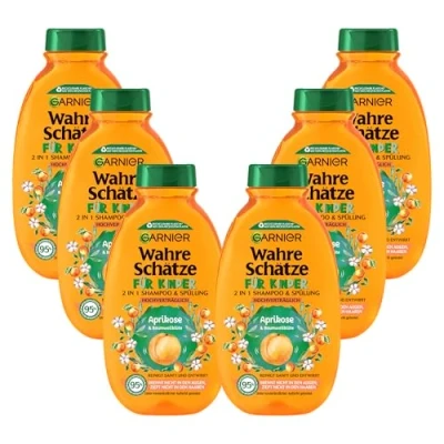 Image de Garnier Shampoing pour enfants, shampooing doux 2 en 1 cheveux sensibles et faciles à démêler, l&#039;abricot la fleur de coton, 250 ml