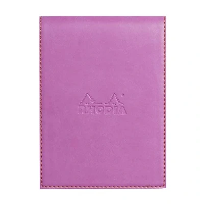 Afbeelding van Rhodia Ref 128111C Rhodiarama notitieblok met omslag formaat A7 + superfijn perkament 80 g/m², deksel van kunstleer, penlus en kaartenvak, geruite lijnen lila