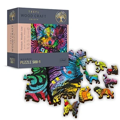 Image de Trefl puzzle en bois, Chien coloré 500+1 pièces, artisanat formes irrégulières, 50 figures d&#039;animaux, moderne de qualité supérieure, bricolage, pour adultes et enfants