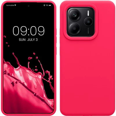 Afbeelding van kwmobile telefoonhoesje geschikt voor Xiaomi Redmi Note 14 5G Hoesje met siliconen coating Smartphone case in neon roze
