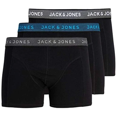 Afbeelding van Jack &amp; Jones Jacwaistband Trunks 3 Pack Noos boxershorts voor heren (3 stuks), zwart (1 x asfalt / 1 Hawaiiaanse oceaan olijfgroen)