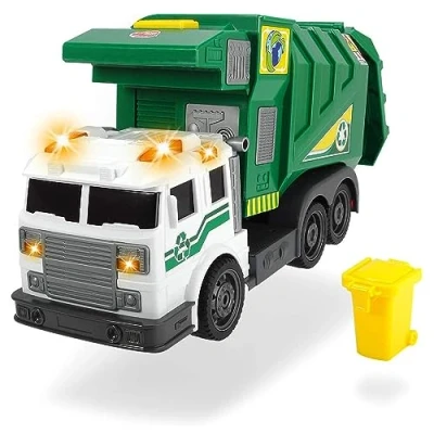 Afbeelding van Dickie Toys City Cleaner voor wegvoertuigen, autoreiniging, lift, werkt op batterijen, vuilnisemmer, achterklep open, kantelbare functie, batterijen inbegrepen, 39 cm, groen, vanaf 3 jaar