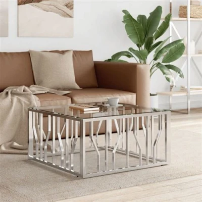 Afbeelding van Salontafel 80x80x40 cm roestvrij staal en glas