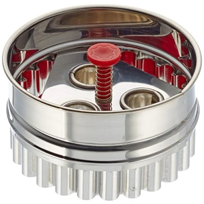 Afbeelding van Städter 966339 uitsteekvorm Linzer met 3 gaten, roestvrij staal, zilver/rood, 6,5 x 4 cm