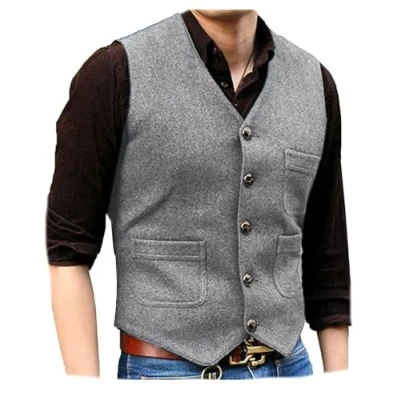 Afbeelding van Solovedress Klassiek vintage wollen herenvest regular fit kostuumvest voor bruiloft, zilver.