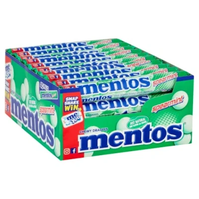 Image de Mentos lot de 40 rouleaux bonbons à mâcher menthe armée pour une haleine fraîche, rouleaux, végétaliens