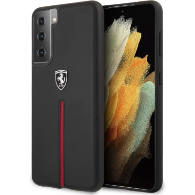 Afbeelding van Samsung Galaxy S21+ Backcase hoesje Ferrari Effen Zwart Leer