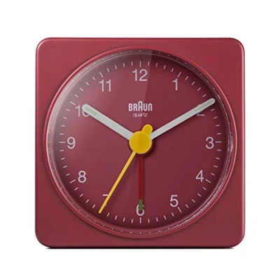 Afbeelding van Analoge reiswekker, klassiek, Bruin, compact formaat, stil kwartsuurwerk, pieptoon van Crescendo, rood, model BC02R, pols, Pols