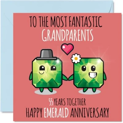 Afbeelding van Schattige smaragdgroene verjaardagskaart voor grootouders, 55 jaar samen, wenskaarten 55e huwelijksverjaardag opa, oma, 145 mm x