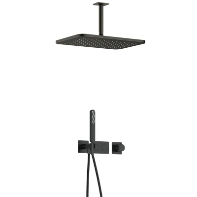 Afbeelding van Hotbath Gal Regendoucheset IBS41 Geborsteld Gunmetal PVD Staaf Handdouche 40cm Hoofddouche 15cm Plafondbuis