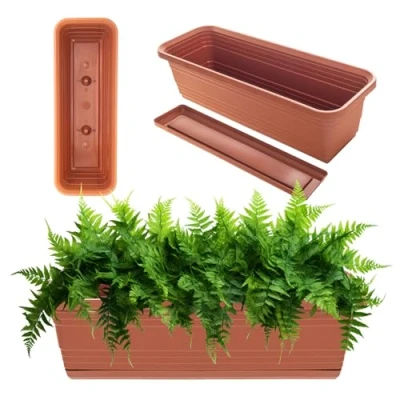 Afbeelding van KADAX Plantenbak met onderzetter, of zonder plantenstandaard, kunststof balkonbak, plantenbak, balustradebak, bloempot (baksteenrood, 50 cm)