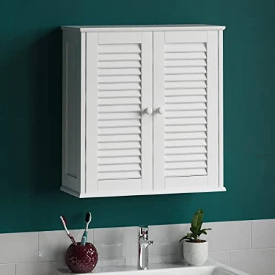 Afbeelding van Bath Vida Wandgemonteerde badkamerkast met dubbele deur van hout, wit