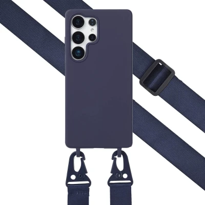 Afbeelding van Selencia hoesje Geschikt voor Samsung Galaxy S25 Ultra met koord Siliconen afneembaar Donkerblauw