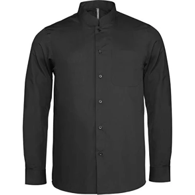 Afbeelding van Luxe Overhemd/Blouse met Mao kraag merk Kariban maat L Zwart