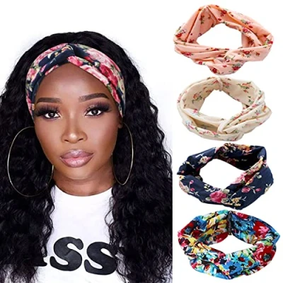 Afbeelding van hoofdbanden voor dames, set van 4, zachte elastische hoofdbanden, haarbanden, schattige haaraccessoires het dagelijks leven, yoga, sport, fitness
