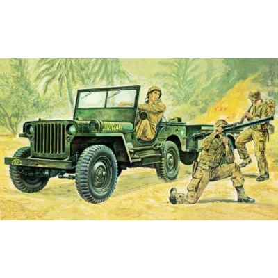 Afbeelding van Italeri 314 Willys MB Jeep with trailer 1:35 Montagekit Auto