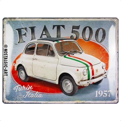 Afbeelding van Metalen Bord 30 x 40 cm Fiat 500 Turin Italia