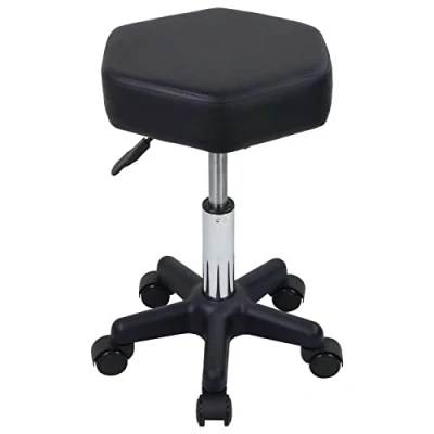 Afbeelding van Rechthoekige rolkruk met wielen, in hoogte verstelbare draaikruk, stoel voor spa, salon, massage, wit
