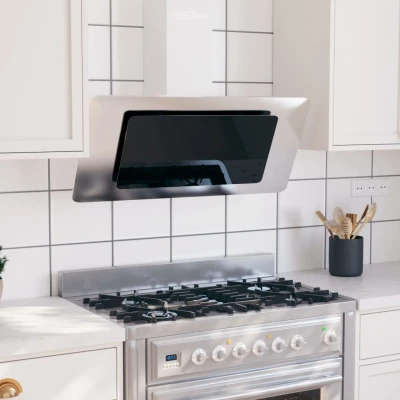 Afbeelding van Wandafzuigkap 90 cm roestvrij staal gehard glas zilverkleurig