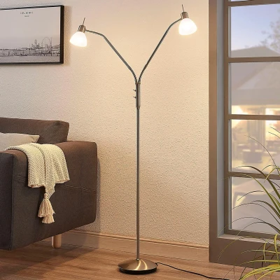 Afbeelding van Lindby vloerlamp 2 lichts glas, metaal H: 160 cm E14 albast wit, gesatineerd nikkel